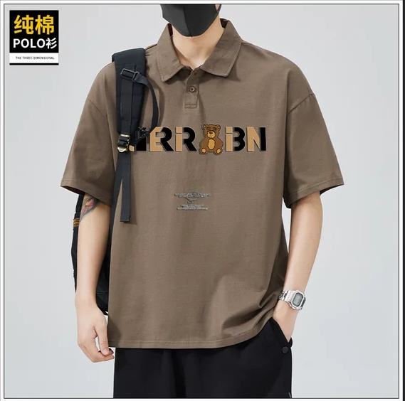 夏季POLO衫男士薄款透气纯棉短袖上衣男装潮牌宽松翻领衣服T恤男
