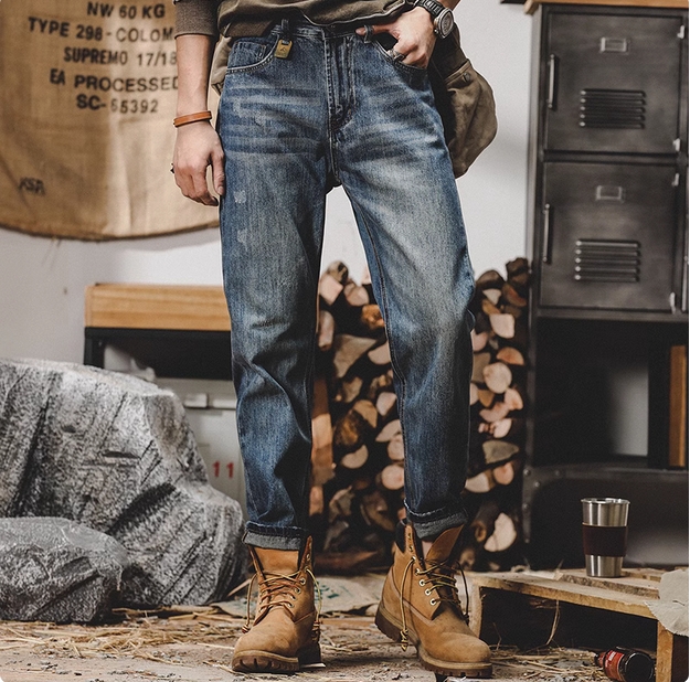 美式复古春季牛仔裤男2025新款宽松直筒潮牌裤子男春秋水洗休闲裤